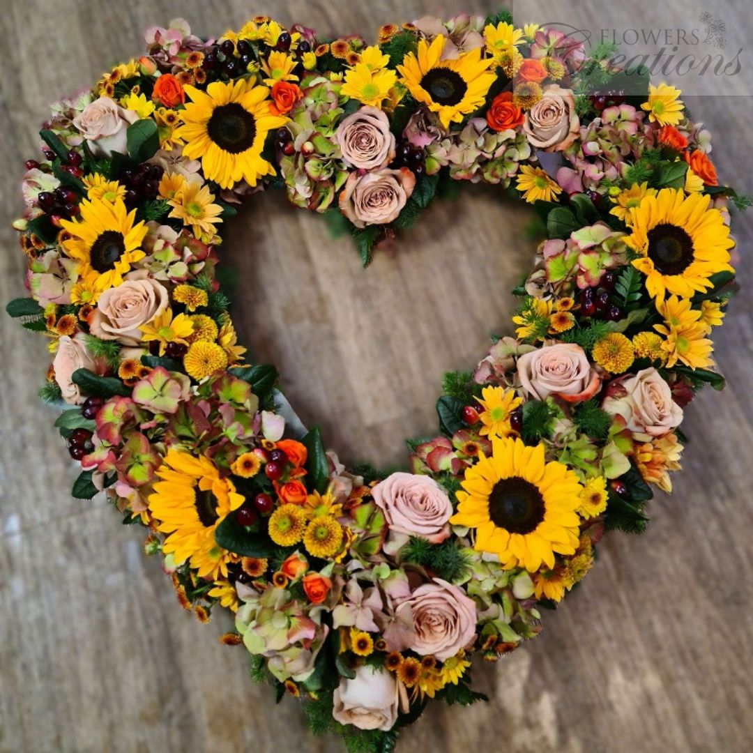 Autumn Heart Wreath Sunflowers